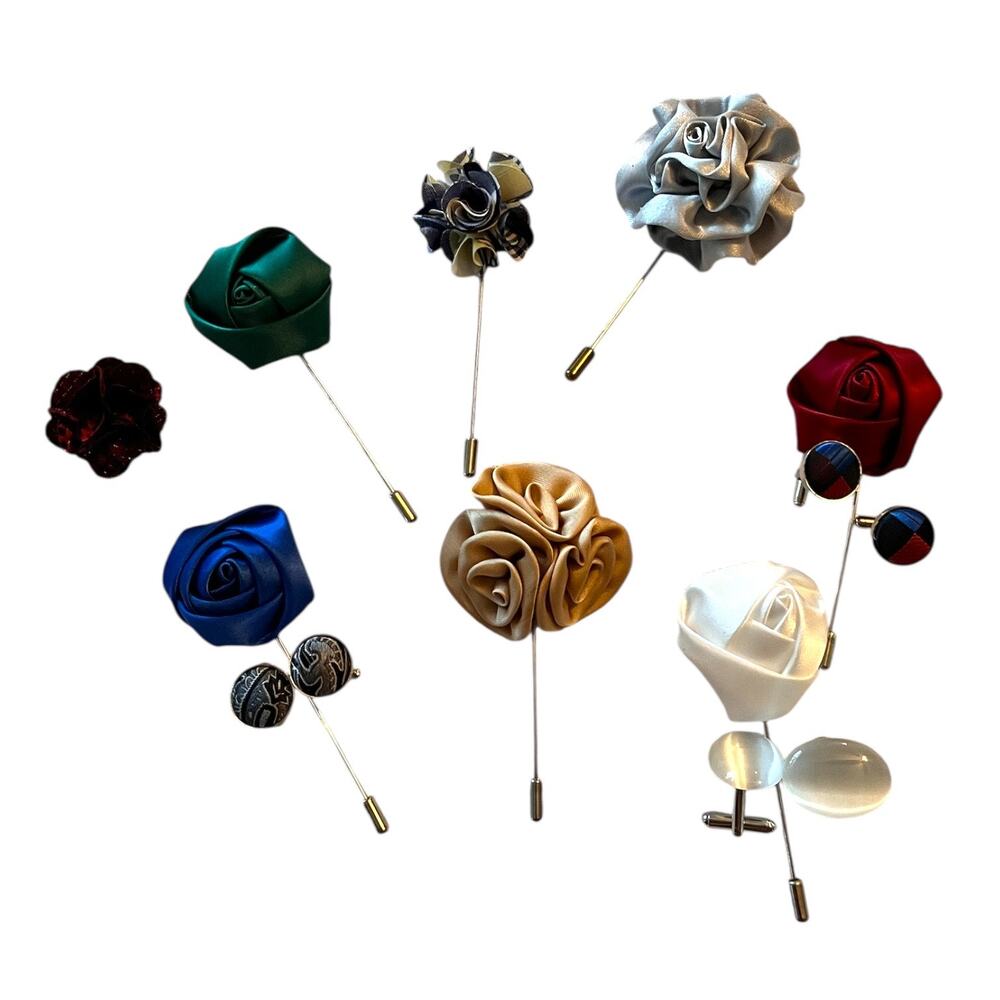 Lot 8 Lapel Pins 3 Cuff Links Mens Suit Accessories Formal Prom Flower